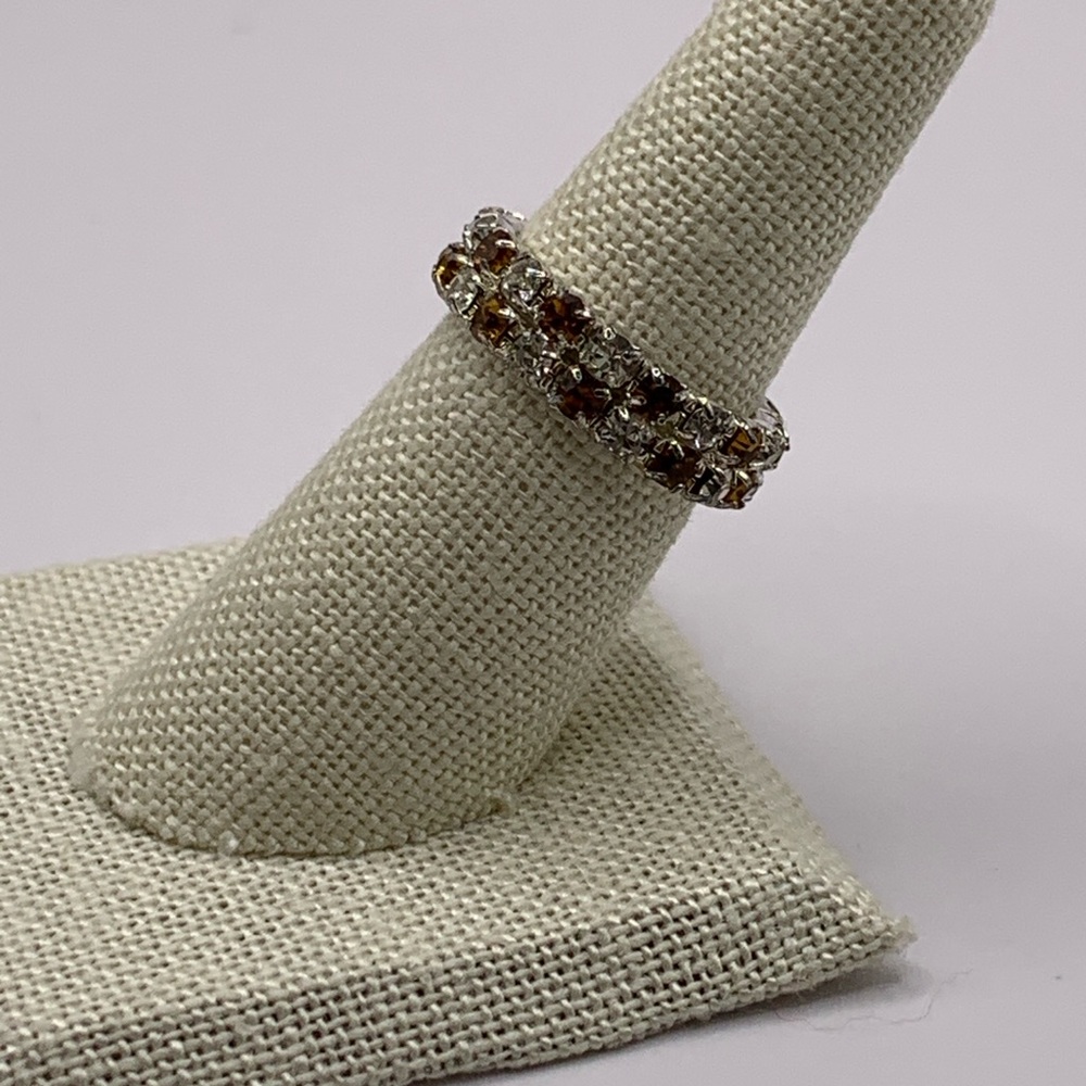 Tiny Stretchy Ring with brown and white  crystal rhinestones